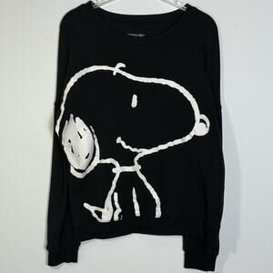 Peanuts Snoopy Sweatshirt Large Black White Graphic Pullover Crewneck Retro Logo